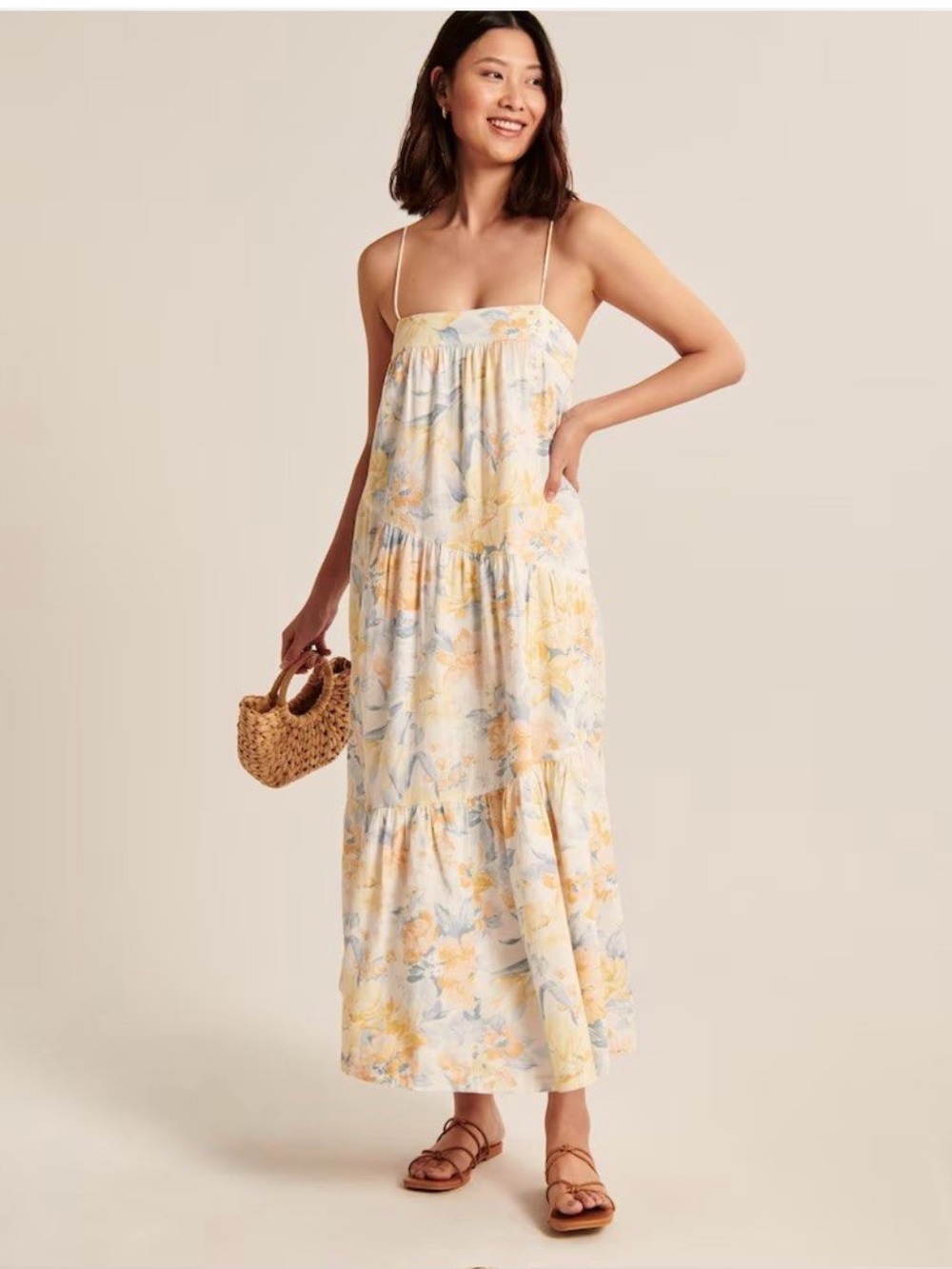 Abercrombie & Fitch Yellow Floral Spaghetti-Strap Maxi Dress